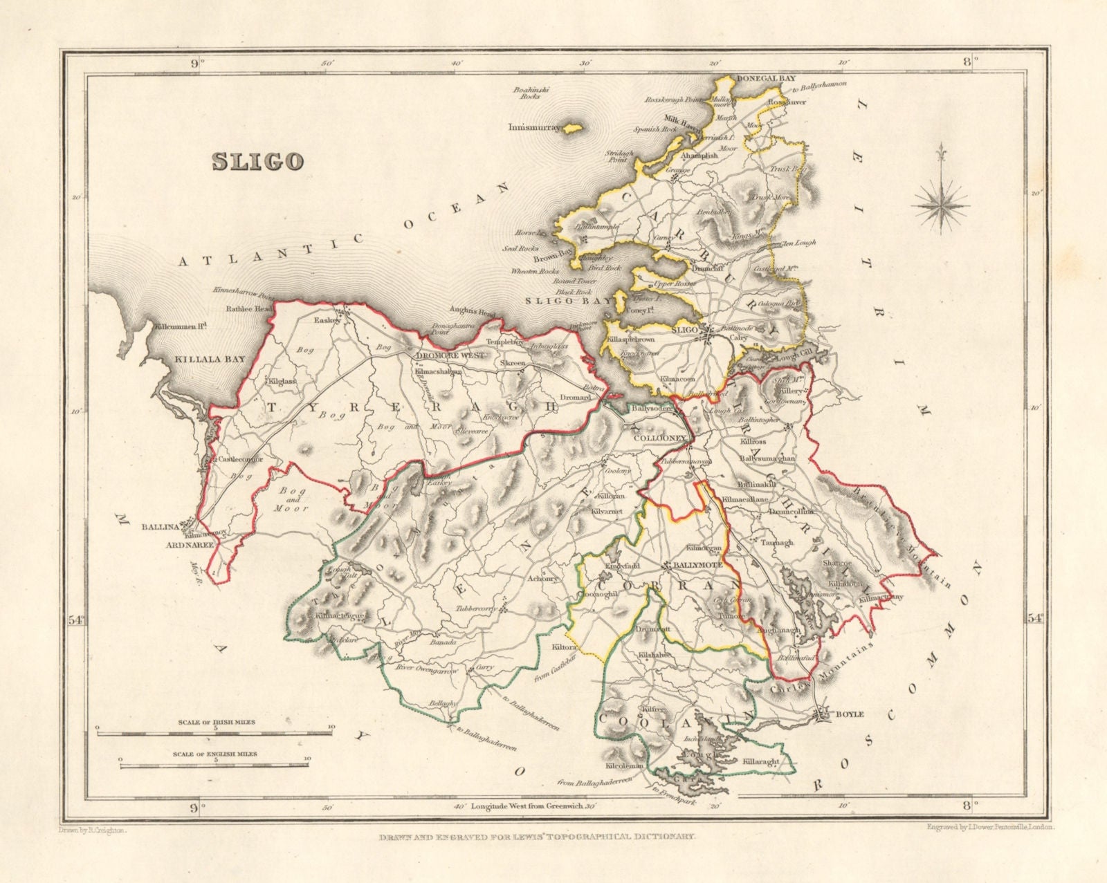 COUNTY SLIGO antique map for LEWIS by DOWER & CREIGHTON. Ireland 1846 old
